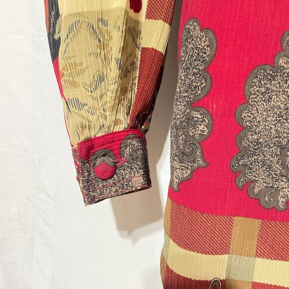 Vintage Red Abstract Silky Button Down Blouse Shirt Small - Picture 3 of 11